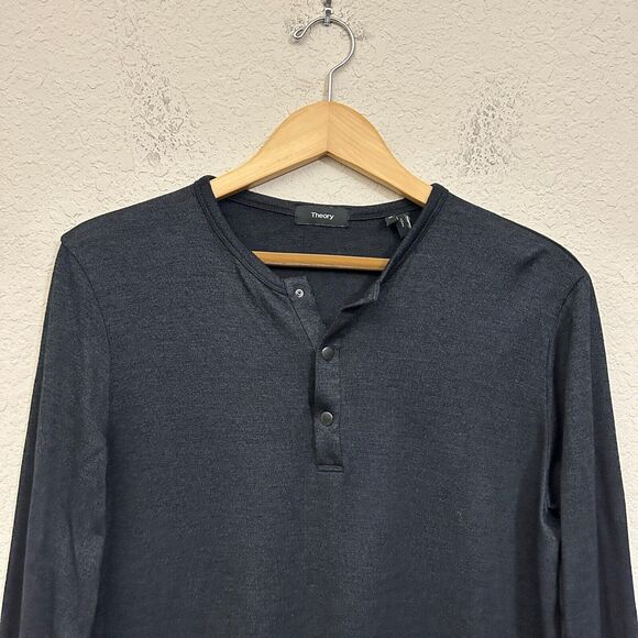 THEORY Snap Henley T-Shirt Charcoal Grey LS Tee Jersey Comfort Stretch - Picture 4 of 10